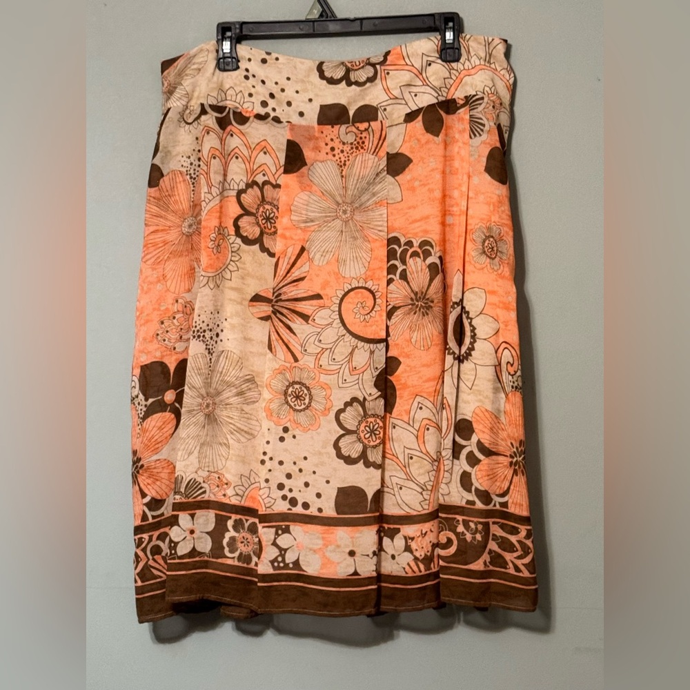 Chic Floral A-Line Skirt in Orange and Brown